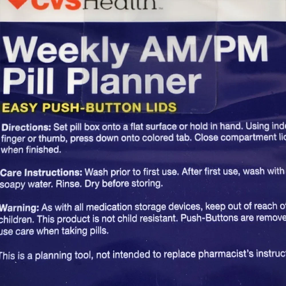 CVS Health Weekly AM PM Pill Planner Easy Push Button Lids NEW SEALED